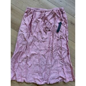 Tahari Rose Pink 100% Linen Midi Skirt Elastic Drawstring Waist Womens sz large